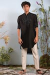 Buy_Julie by Julie Shah_Black Chanderi Embroidery Floral Kurta  _at_Aza_Fashions