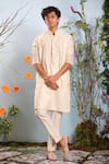 Julie by Julie Shah_Ivory Chanderi Embroidery Floral Kurta  _Online_at_Aza_Fashions