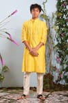 Buy_Julie by Julie Shah_Yellow Chanderi Embroidery Resham Floral Kurta  _at_Aza_Fashions