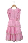 Buy_Mi Dulce An'ya_Pink 100% Organic Cotton Embroidery Zardozi Tiered Lehenga With Blouse _at_Aza_Fashions