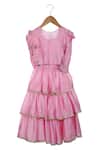 Shop_Mi Dulce An'ya_Pink 100% Organic Cotton Embroidery Zardozi Tiered Lehenga With Blouse _at_Aza_Fashions
