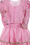 Mi Dulce An'ya_Pink 100% Organic Cotton Embroidery Zardozi Tiered Lehenga With Blouse _Online_at_Aza_Fashions