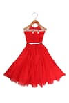Shop_Mi Dulce An'ya_Red 100% Organic Cotton Embroidery Floral Lehenga And Halter Neck Blouse Set _at_Aza_Fashions