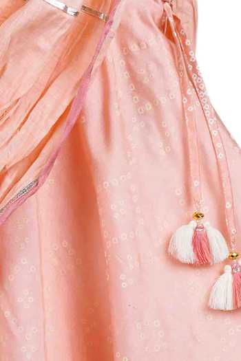 MI Dulce AN'YA_Peach Handloom Cotton, Chanderi, Silk Gota Patti, Bandhani Print Lehenga Set _Online_at_Aza_Fashions