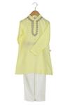 Buy_Mi Dulce An'ya_Yellow 100% Organic Cotton Embroidery Mirror Kurta Set _at_Aza_Fashions