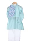 Buy_MI Dulce AN'YA_Blue Cotton, Chanderi, Silk Embroidery Panelled Print Kurta Set _at_Aza_Fashions
