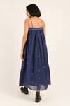 Shop_Indigo Dreams_Blue 100% Cotton Geometric Straight Jane Handwoven Jamdani Dress_at_Aza_Fashions