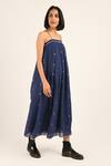 Indigo Dreams_Blue 100% Cotton Geometric Straight Jane Handwoven Jamdani Dress_Online_at_Aza_Fashions