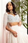 Roqa_White Butterfly Net Hand Embroidered Pearl Sweetheart Neck Bridal Lehenga Set _Online_at_Aza_Fashions