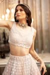 Buy_Roqa_Grey Butterfly Net Hand Embroidered Pearl V Neck Floral Lehenga And Blouse Set _Online_at_Aza_Fashions