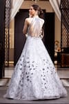 Shop_Roqa_Grey Butterfly Net Hand Embroidered Abstract Motifs Round Gown _at_Aza_Fashions