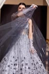 Roqa_Grey Butterfly Net Hand Embroidered Abstract Motifs Round Gown _Online_at_Aza_Fashions