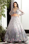 Buy_Roqa_Grey Butterfly Net Hand Embroidered Architecture And Ombre Lehenga & Blouse Set _at_Aza_Fashions