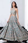 Buy_Roqa_Green Art Organza Hand Embellished Geometric-floral Motifs Round Cut-out Gown _at_Aza_Fashions