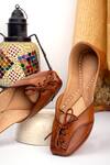 Shop_Kasually Klassy_Brown Leather Stringed Juttis_at_Aza_Fashions