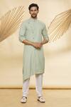 Buy_Nero by Shaifali and Satya_Grey Kurta Suiting Fabric And Aligadi Sponge Silk Asymmetric & Pant Set_at_Aza_Fashions