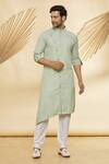 Nero by Shaifali and Satya_Grey Kurta Suiting Fabric And Aligadi Sponge Silk Asymmetric & Pant Set_Online_at_Aza_Fashions