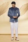 Buy_Nero by Shaifali and Satya_Grey Jodhpuri Suede Handwork And Pant Set_at_Aza_Fashions