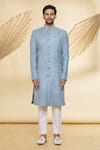 Buy_Nero by Shaifali and Satya_Green Silk Textured Sherwani Set_Online_at_Aza_Fashions