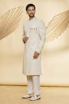 Nero by Shaifali and Satya_Ivory Sherwani Lucknowi Floral Jaal Pattern Set _Online_at_Aza_Fashions