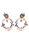Brashbug_Multi Color Stone Hand Painted Floral Hoop Earrings_Online_at_Aza_Fashions