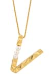 Buy_Anaash_Gold Plated Natural Pearl V - Initial Pendant Necklace_at_Aza_Fashions