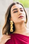 Shop_Aditi Bhatt_Gold Plated Lotus Dangler Earrings _at_Aza_Fashions