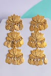 Buy_Aditi Bhatt_Gold Plated Lotus Dangler Earrings _at_Aza_Fashions