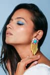 Aditi Bhatt_Blue Lotus Fringe Dangler Earrings _Online_at_Aza_Fashions