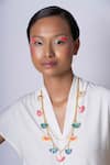 Shop_Aditi Bhatt_Multi Color Lotus Charm Layered Necklace _at_Aza_Fashions