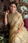 Buy_Shimai Jayachandra_Beige Degummed Raw Silk Embroidery Mirror Round Palace Blouse _at_Aza_Fashions