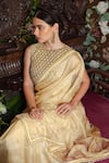 Shop_Shimai Jayachandra_Beige Degummed Raw Silk Embroidery Mirror Round Palace Blouse _at_Aza_Fashions