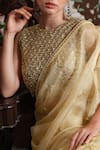 Shimai Jayachandra_Beige Degummed Raw Silk Embroidery Mirror Round Palace Blouse _Online_at_Aza_Fashions