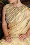 Buy_Shimai Jayachandra_Beige Degummed Raw Silk Embroidery Mirror Round Palace Blouse _Online_at_Aza_Fashions