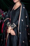 Shop_Shimai Jayachandra_Black Degummed Raw Silk Embroidery Zardozi V Neck Kurta Set  _at_Aza_Fashions