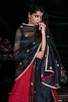 Buy_Shimai Jayachandra_Black Silk Organza Embroidery Leaves Falling Dupatta  _at_Aza_Fashions