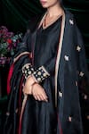 Buy_Shimai Jayachandra_Black Silk Organza Embroidery Leaves Falling Dupatta  _Online_at_Aza_Fashions