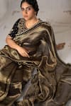 Shimai Jayachandra_Black Chanderi Silk Tissue Stripe Pattern Saree _Online_at_Aza_Fashions