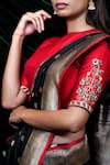 Shimai Jayachandra_Red Degummed Raw Silk Embroidery Floral Round Tulip Flame Blouse _Online_at_Aza_Fashions