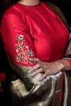 Shop_Shimai Jayachandra_Red Degummed Raw Silk Embroidery Floral Round Tulip Flame Blouse _Online_at_Aza_Fashions