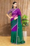 Buy_Shimai Jayachandra_Purple Silk Organza Embroidery Leaf Ombre Sky Saree  _at_Aza_Fashions