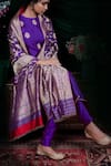 Buy_Shimai Jayachandra_Purple Banarasi Silk Floral, Marigold Woven Dupatta _at_Aza_Fashions