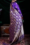 Buy_Shimai Jayachandra_Purple Banarasi Silk Floral, Marigold Woven Dupatta _Online_at_Aza_Fashions