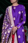 Shop_Shimai Jayachandra_Purple Banarasi Silk Floral, Marigold Woven Dupatta _Online_at_Aza_Fashions