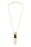 Shop_Joules by Radhika_Gold Plated Kundan Tassel Pendant Necklace_at_Aza_Fashions