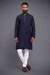 Buy_Raghavendra Rathore Jodhpur_Blue Silk Embroidery Linear Kurta _at_Aza_Fashions