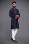 Raghavendra Rathore Jodhpur_Blue Silk Embroidery Linear Kurta _Online_at_Aza_Fashions