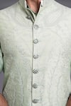 Raghavendra Rathore Jodhpur_Green Silk Embroidery Floral Paisley Waistcoat _at_Aza_Fashions