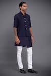 Raghavendra Rathore Jodhpur_Blue Waistcoat Embroidery Thread And Kurta Set _Online_at_Aza_Fashions