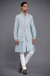 Buy_Raghavendra Rathore Jodhpur_Blue Waistcoat - Linen Silk Woven Paisley Jacquard And Kurta Set _at_Aza_Fashions